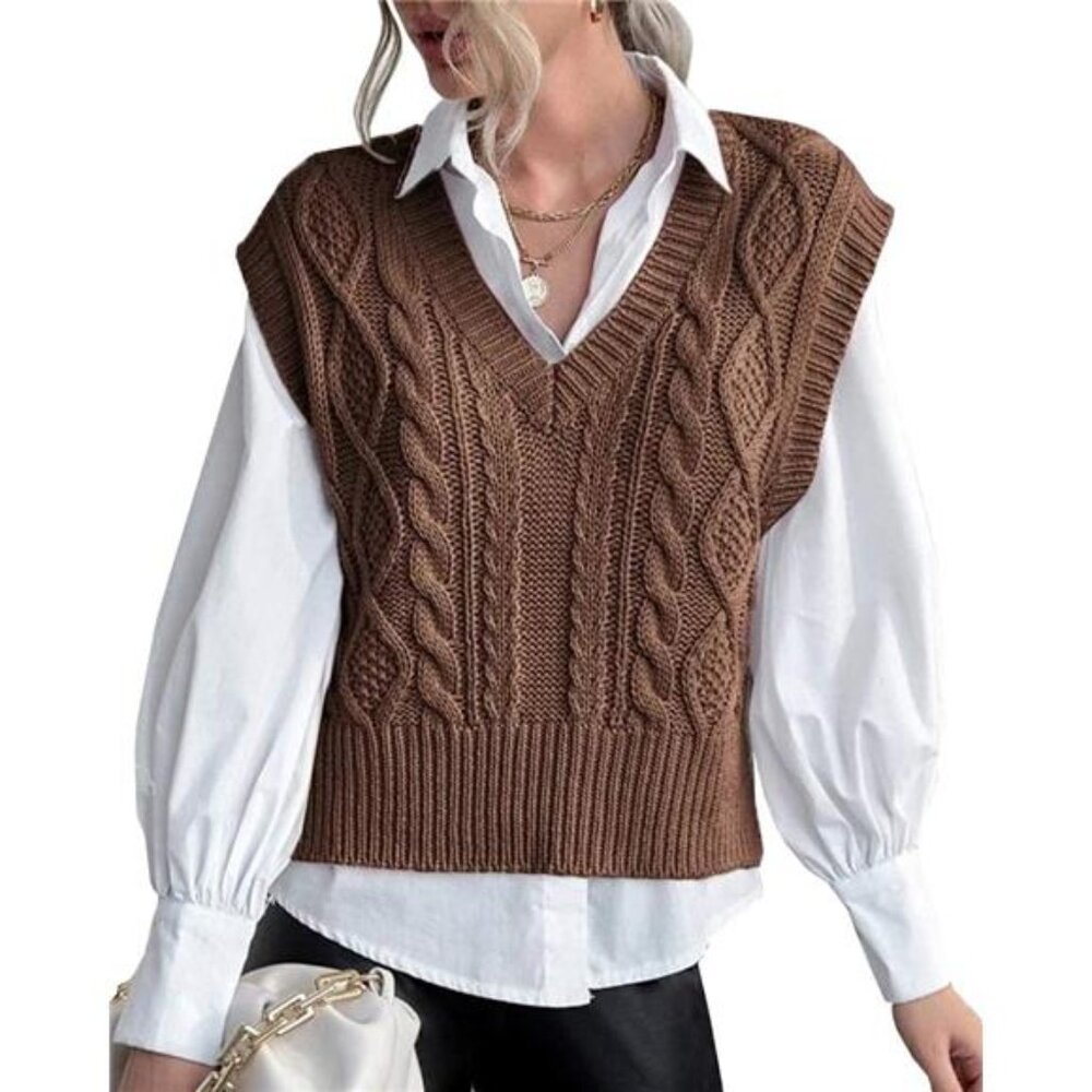 Sweater Vest for Women V Neck Sleeveless Knit Solid Casual Ribbed Preppy